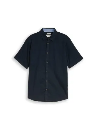 Tom Tailor - Regular Fit Kurzarmhemd mit Leinenanteil sky captain blue - Gr. - XXXL