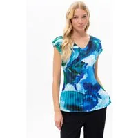 Passioni Plisseeshirt in Blautönen Sommer T-Shirt mit Plissé mit floralem Muster Einheitsgröße (36-50)