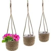 Spetebo Übertopf Seegras Blumenampel 3er Set natur 23 / 20 / 17 cm