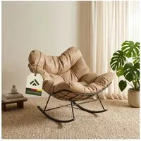NovaTerra Gartenlounge-Set Stahl-Schaukelstuhl mit Kissen Größe: 110 × 92 × 63 cm, taupe, Rostbeständig dank Pulverbeschichtung, wasserabweisendes Kissen