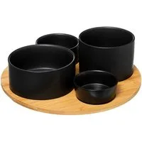 Secret de Gourmet Snackschale Snackschalen aus Steinzeug, mit Bambustablett, Keramik