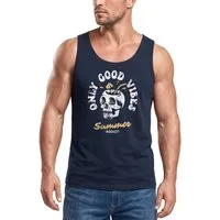Neverless Tanktop Herren Tank-Top Totenkopf Schrift Only Good Vibes Skull Summer Sommer mit Print