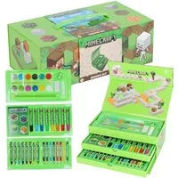 Minecraft Farbkasten Malkoffer für Kinder – Kreativset mit Stiften und Wasserfarbkasten