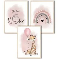 MeinBaby123® Poster Kinderzimmer Poster, Giraffe & Luftballon rosa