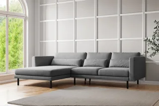 Ecksofa Designersofa AGADA in Stoff Verita Grau Ottomane Links