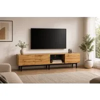 KLAM HOME Lowboard moderner klassischer TV-Schrank aus Wildeiche mit LED-Leuchten (für Wohnzimmer Schlafzimmer), TV-Tisch TV-Board TV-Kommode 175 x 31 x 41