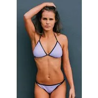 AvaMia Triangel-Bikini Bikini Set Bikinitop und Bikinihose Low mit Schnürbindung Triangle (Bikinitop und Bikinihose) Trianglebikini Lila Schwarz Uni Style