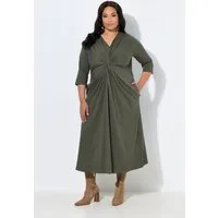 Ulla Popken Maxikleid Maxikleid drapiert A-Linie V-Ausschnitt 3/4-Arm
