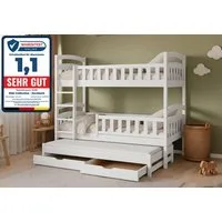 Kids Collective Etagenbett Hochbett Stockbett Kinderbett 90x200 cm mit Ausziehbett und Schubladen, Umbaubar zu 3 Einzelbetten mit Lattenrosten & Rausfallschutz, weiß