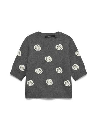 VERO MODA - VMDOFFY INTARSIA 2/4 O-NK PULLOVER Dark Grey Melange - Gr. - L