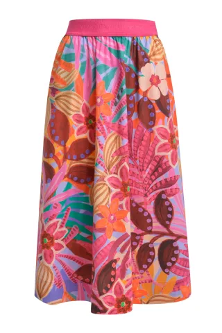 Milano Italy - midi skirt elastic wb orange print - Gr. - 38