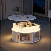 STILVORA Couchtisch höhenverstellbar Sofatisch mit LED Kaffeetisch mit Rolltüren Hochglanz (Packung, 1-St., mit zwei Rolltüren), Ein Weiß Tisch mit verstecktem Stauraum, Hochglanztisch