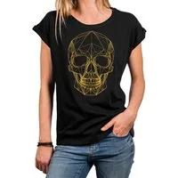 MAKAYA Print-Shirt Totenkopf Damen Tunika Glitzer Outline Elegant Strass Effekt (Schwarz, Blau, Grau, 34, 36, 38, 40, 42, 44, 46, 48, 50) aus Baumwolle