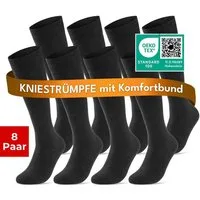 sockenkauf24 Kniestrümpfe Damen & Herren mit Komfortbund ohne Naht aus Baumwolle (Schwarz, 8-Paar, 35-38)