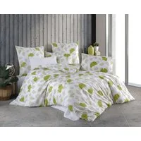 Buymax Bettwäsche, Renforce: 100% Baumwolle, 3 teilig, 200x220 cm Bettbezug Set mit Reißverschluss, Blätter, Weiß Hellgrün