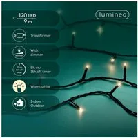 Lumineo LED-Lichterkette Lumineo Lichterkette BASIC 120 LED 9 m warm weiß, schwarzes Kabel, Indoor/Outdoor, dimmbar, 8h-Timer, 5 m Zuleitung