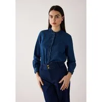 MORE&MORE Klassische Bluse feminine Rüschen-Jeansbluse