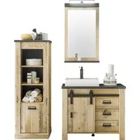 Home affaire Badmöbel-Set SHERWOOD, Bad im modernen Design, 3-teiliges Badezimmer, (3-St), in 2 Farben verfügbar, Scheunentorbeschlag & Apothekergriff aus Metall