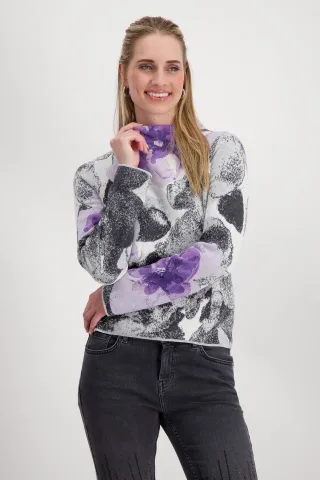 monari - Strickpullover mit Blumenmuster soft lilac gemustert - Gr. - 40