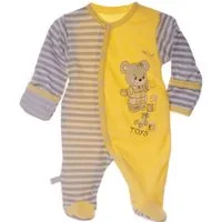 La Bortini Schlafanzug Baby Strampler Overall Einteiler in Gelb gestreift mit Bärchen aus reiner Baumwolle, 44 50 56 62 68 74 80 86