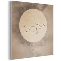 MuchoWow Metallbild Vogel - Beige - Japanisch, Inkl. Aufhängung, Alu-Dibond-Druck, Wandbild aus Metall, Aluminium deko, 20x20 cm