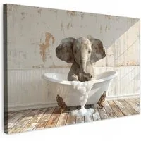 OneMillionCanvasses® Leinwandbild Vintage - Elefant - Badewanne - Schaumstoff - Wilde Tiere, Fotodruck (1 St), Bilder für Badezimmer, Bad und Toiletten Deko, Bild WC 30x20 cm