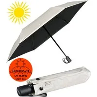 iX-brella Taschenregenschirm Sonnen-Regenschirm mit UPF 50+, UV-Hitze-Schutz, für Damen, mit Auf-Zu-Automatik, innen schwarz