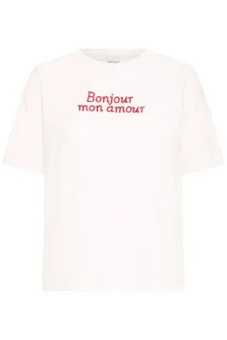 ICHI - T-Shirt mit Statement-Stickerei weiß - Gr. - XS