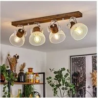 hofstein Deckenleuchte »Cotes« Deckenlampe aus Holz/Metall, Braun/Weiß Schirme, Gitter-Optik, ohne Leuchtmittel, Leuchte m. Holzbalken, Textilkabeln u. verstellbaren Strahlern, 4xE27