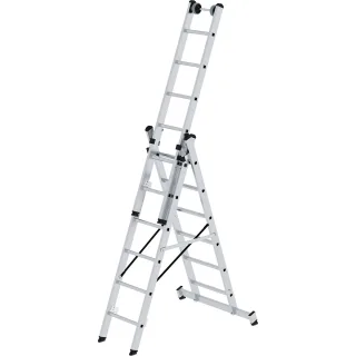 Munk Sprossen-Mehrzweckleiter 3-teilig mit nivello®-Traverse und Wandlaufrollen - 033306