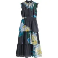 Next Maxikleid Hochgeschlossenes, gestufes Maxikleid mit Print (1-tlg)