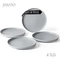 JIWOO Teller 4er Ø21,3cm, Speiseteller Steakteller Dessertteller Brotteller Plate, (4 St), Keramik Hochwertiges Tellerset Grau Mikrowellen spülmaschinenfest
