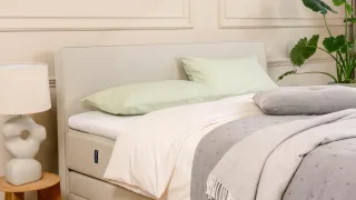 BRUNO Boxspringbett Premium mit Bettkasten 200x200cm in Beige | Matratzen-Härtegrad: Links H2 / Rechts H3 | extra viel Stauraum & individuell konfigur