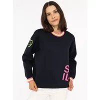 Zwillingsherz Sweatshirt "Alissa" mit SMILE PRINT, Kontrastbündchen, gesticktem Herz am Arm