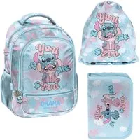 PASO Schulrucksack Stitch Angel Schulset: Rucksack, Federmäppchen, Tasche, reflektierenden Elementen und verstärktem Rücken