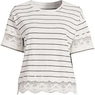 Flammgarn-Shirt mit Bordüren, Damen,  Weiß, Baumwolle, by Lands' End