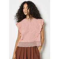 Apricot Spitzentop Besticktes Baumwolltop mit Rüschen