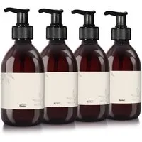 Oputec Seifenspender 4 x 300ml Seifenspender aus Kunststoff braun zum Befüllen + Etiketten, (Sparset, 4 x 300 ml)