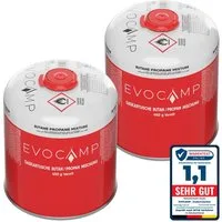 EVOCAMP Gaskartusche 2x Propan Butan 450g, Schraubkartusche Eurogewinde 7/16", Zubehör für Weber Grills Q100-1200-Serien, 2 St.