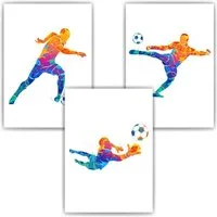 Tigerlino Poster Farbenfrohe Fußballspieler 3er Set Kinderzimmer Fußball Bilder