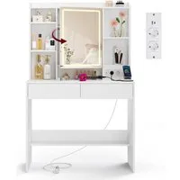 VASAGLE Schminktisch Kosmetiktisch mit LED-Beleuchtung, 3 Lichtfarben, mit Steckdosenleiste, verstellbaren Ablagen, 40 x 90 x 145 cm