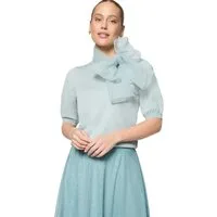 Zero Kurzarmshirt Damen mit Schleife (1-tlg) drapiert / gerafft