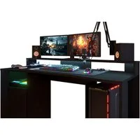 Faizee Möbel Gamingtisch Parisot Gamertisch mit 2 Regalen & LED-Beleuchtung (3-St)