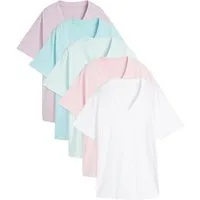bonprix Longshirt (Packung, 5-tlg) lockere Passform, Kurzarm, mit V-Ausschnitt, unifarben