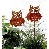 LB H&F Lilienburg Teichfigur 2er SET Gartenstecker Dekostecker Beetstecker Gartendeko Rost, (Dekofigur Garten Herbstdeko Deko Herbst Terrasse Kübel Blumenstecker Dekostecker Figur Herbststecker Teichdeko Eulenstecker Terrasse 2er EULE Rost, Dekofigur