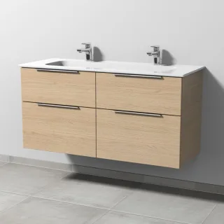 Sanipa 3way Keramik-Set Design Keramik-Doppelwaschtisch und Unterbau mit 4 Auszügen, Eiche-Nordic UM48348