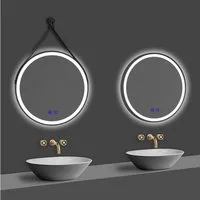 duschspa Badspiegel Runder Spiegel mit Schwarz Rahmen LED Badspiegel Warm/Neutral/Kaltweiß, Touch/Wandschalter Dimmbar Memory 50-80cm, abnehmbarer Ledergürtel