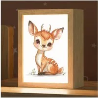 OnlyWow Nachttischlampe Lightbox Hirsche - Baby - Tiere - Mädchen, Dimmbar, Farbwechsel, LED, Warmweiß, Kaltweiß, Neutralweiß Einstellbar, Kinderzimmer, Babyzimmer, Dimmbar, mit Kabel, Nachtlampe, LED