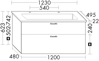 Burgbad Keramik-Waschtisch+Waschtischunterschrank System 30 Preisgruppe 1 Aqua Eiche Dekor SHAG123F6318C0038