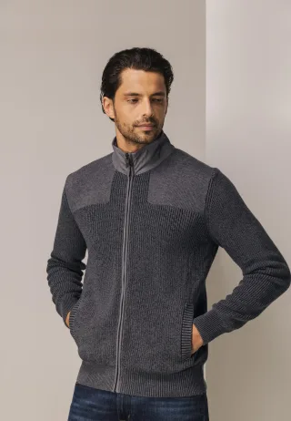 State of Art - Strickjacke aus Bio-Baumwolle mittelgrau/dunkel-anthraz - Gr. - L